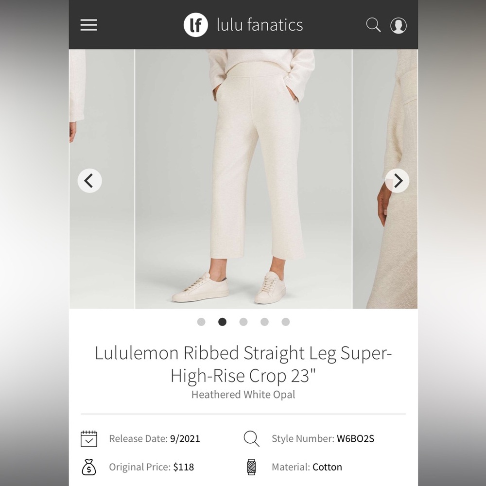 Lululemon Ribbed Straight Leg Super-High-Rise Crop 23”